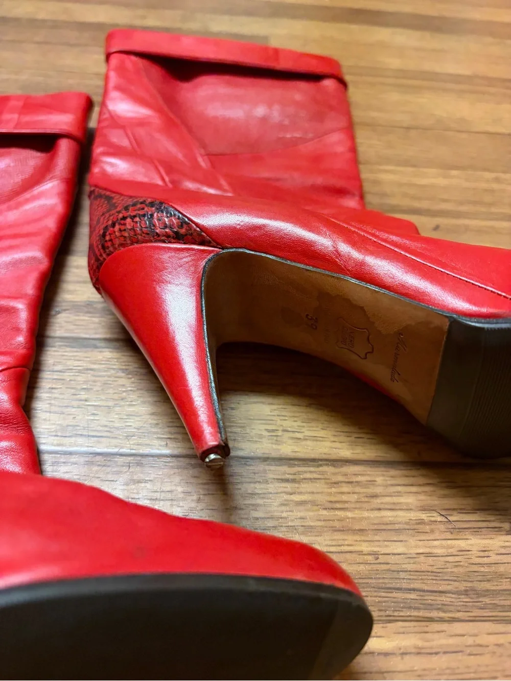 Women's Red Over-the-Knee Leather Boots